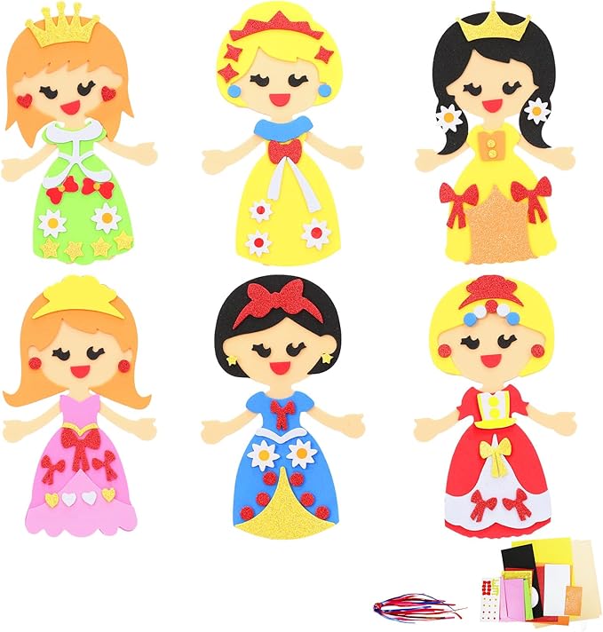 Fennoral 12 Pack Princess Craft for Kids Make Your Own Princess Foam Stickers DIY Arts and Crafts for Girls Art Activity Princess Themed Party Decoration Birthday Gifts