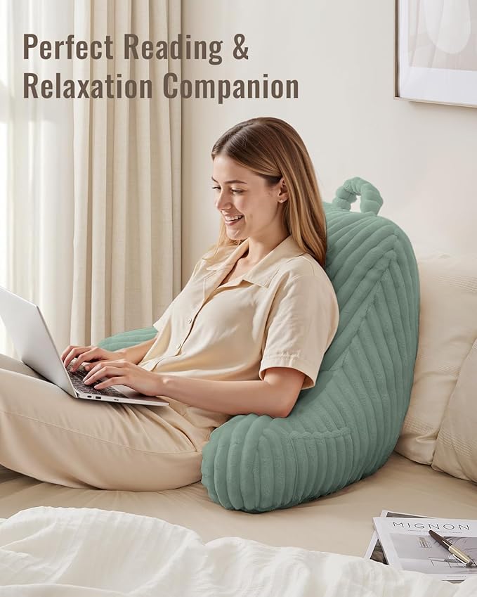 Blissful Diary Reading Pillow for Sitting in Bed, Large Flannel Back Pillow Bed Sitting Up for Adult & Children, Backrest Cushion for Sit Up in Couch or Floor, Dorm Essentials, Mint Green