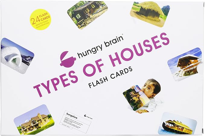 hungry brain Flash Cards for Toddlers, 24 Types of Houses Flashcards, Double-Sided, Montessori, Educational, Kindergarten - Preschool Learning Activities, Gifts for Kids, 1, 2, 3, 4 Years Babies