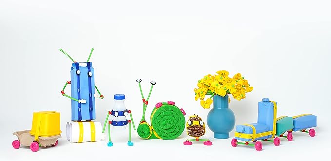 Open-Ended Educational Construction Arts and Crafts Building Toy Kit DIY Imaginative Recycling Toy-Making kit for Kids of All Ages Master 128 Pcs Set