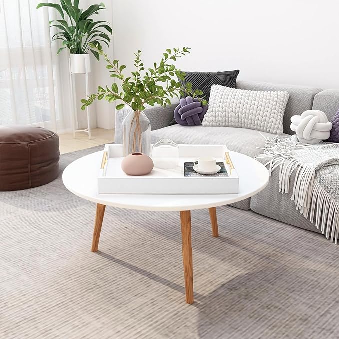 SYYSY White Decorative Tray for Coffee Table, Modern Large Ottoman Tray for Living Room,Drink Coffee Serving Tray