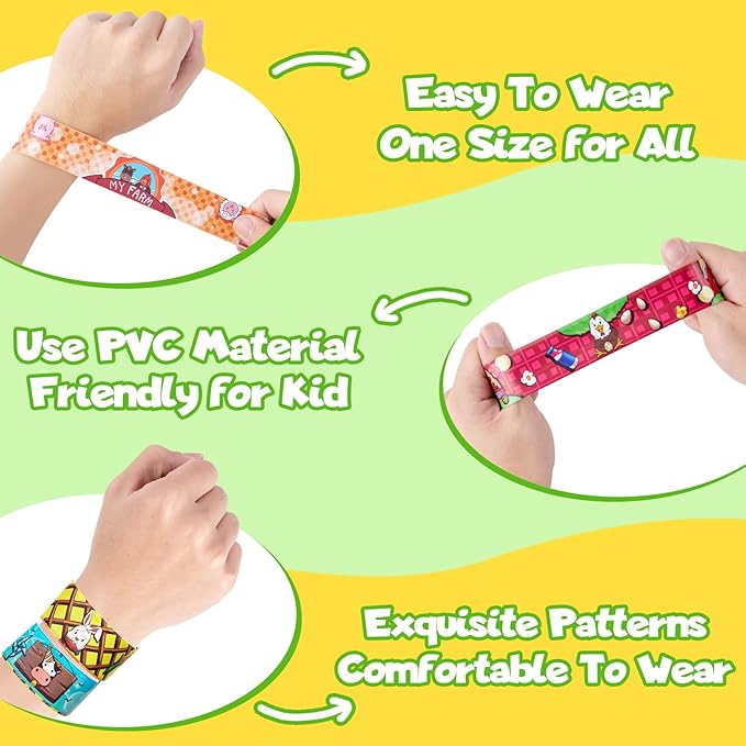 30 PCS Farm Animal Party Favors 10 Silicone Wristbands 20 Slap Bracelets Themed Birthdays Party Supplies Decorations Decor Cow Barn Animals Sheep Pig Horse Tractor Pattern Girls Boys Gifts