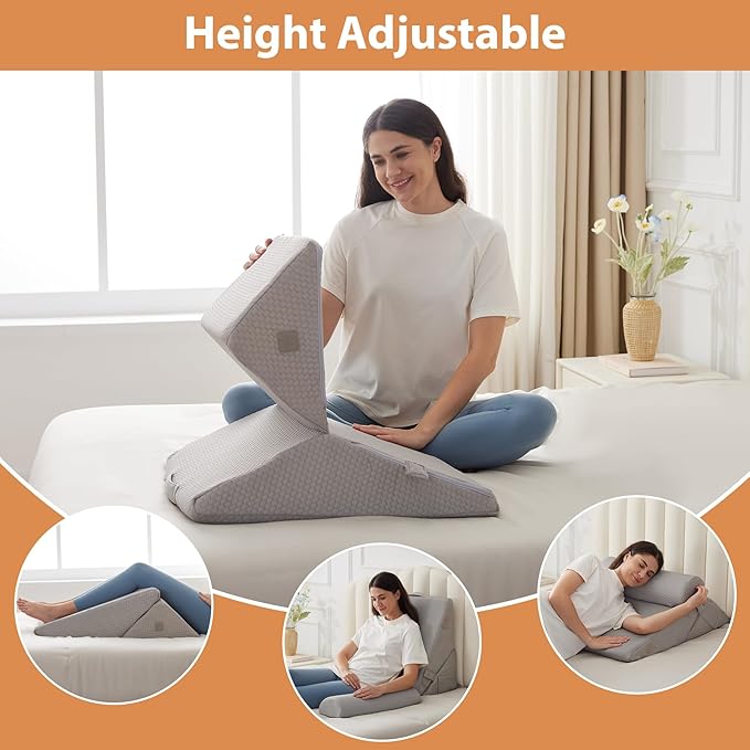 3PCS Wedge Pillow Set, Adjustable Wedge Pillow Headboard, Bed Wedge Pillows for Back Pain Relief, Sleeping, Post Surgery, Back Support Pillow for Bed Sitting Up, Snoring, GERD,Grey