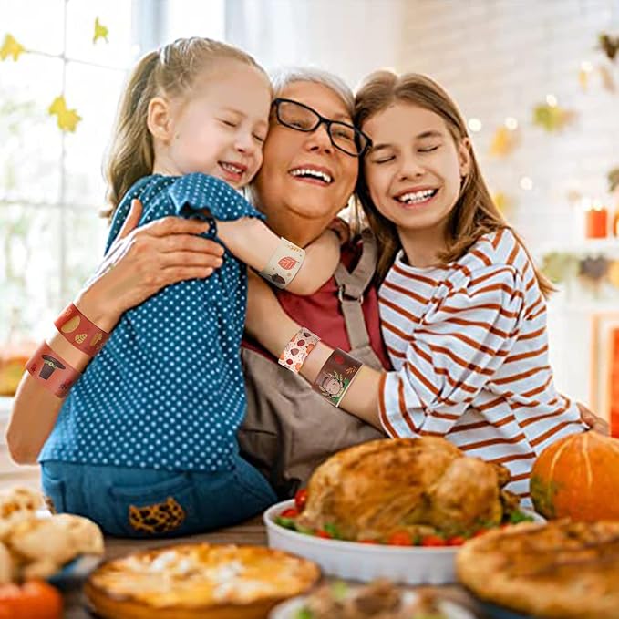 96PCS Thanksgiving Maple leaf Themed Slap Bracelets for Thanksgiving Party Favors, Fall party Favors,Birthday Party Favors,Classroom Prizes ,24 Designs