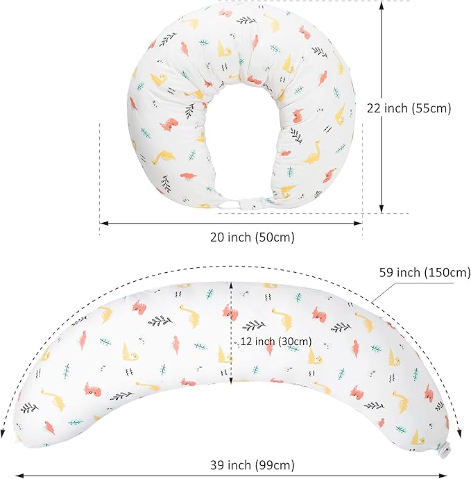 BYRIVER C Shaped Pregnancy Pillow with Cover, Knee Pillow for Side Sleeper Knees Legs HIPS Pain, Leg Pillow Elevation for Lower Back Pain, Versatile Small Body Pillow for Sleeping(Dino)