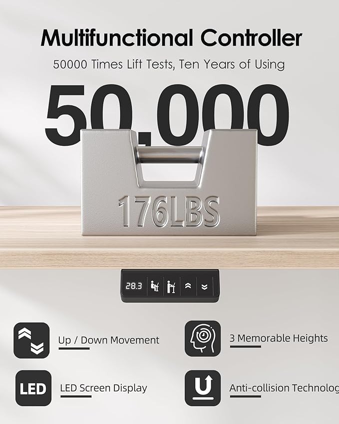 TIQLAB Electric Standing Desk, Adjustable Height Stand up Desk, 63 * 24 Inches Sit Stand Home Office Table with Splice Board, Light Walnut