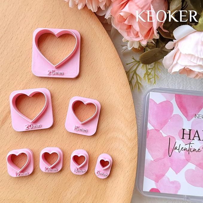 Keoker Heart Clay Cutter, Valentines Polymer Clay Cutters for Earrings Making, Heart Shape Polymer Clay Cutter, 7 Size Polymer Clay Cutters Hearts.