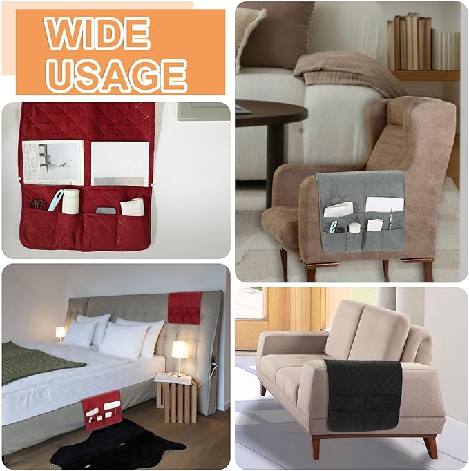uxcell Couch Sofa Armrest Organizer Non-Slip Chair Arm Recliner Remote Control Organizer with 6 Pockets for Books, Magazines, Tablet, Phone, Plaid Gray