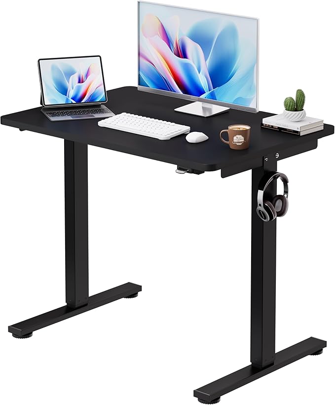 Okin Small Electric Standing Desk, 36 x 24 Inches Whole Piece Height Adjustable Desk, Black Sit to Stand Desks Computer Workstation for Home Office
