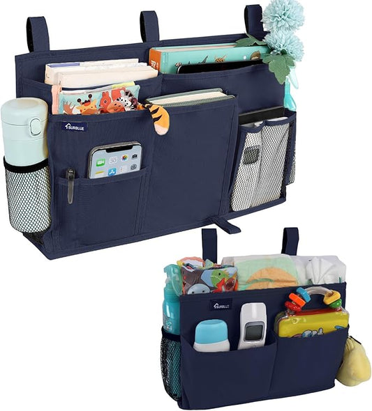 Surblue Bedside Caddy Bunk Bed Storage Organizer Hanging Pockets for College Dorm Rooms, Hospital Beds, Baby Bed Rails, Camping, RV, Small and Large Set, Blue
