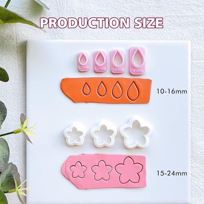 Keoker Flower Petal Clay Cutters - Polymer Clay Cutters for Earrings Making, 4 Shapes with Polymer Clay Petal Press Mold, Clay Cutters for Polymer Clay Jewelry (D)