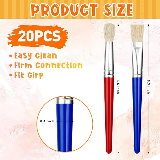 20 Pcs Paint Brushes for Kids Bulk - Round and Flat Kids Paint Brushes, Easy Clean and Hold Toddler Paint Brushes for Acrylic Oil Watercolor Washable Paint