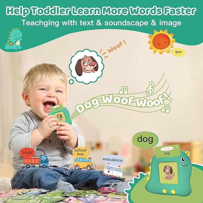 Talking Flash Cards, Montessori Learning Toy for Toddler, Autism Sensory Product Speech Therapy Toys, Preschool Kindergarten Educational Toy Sight Words Phonics for 2 3 4 Year Old Boys Girls