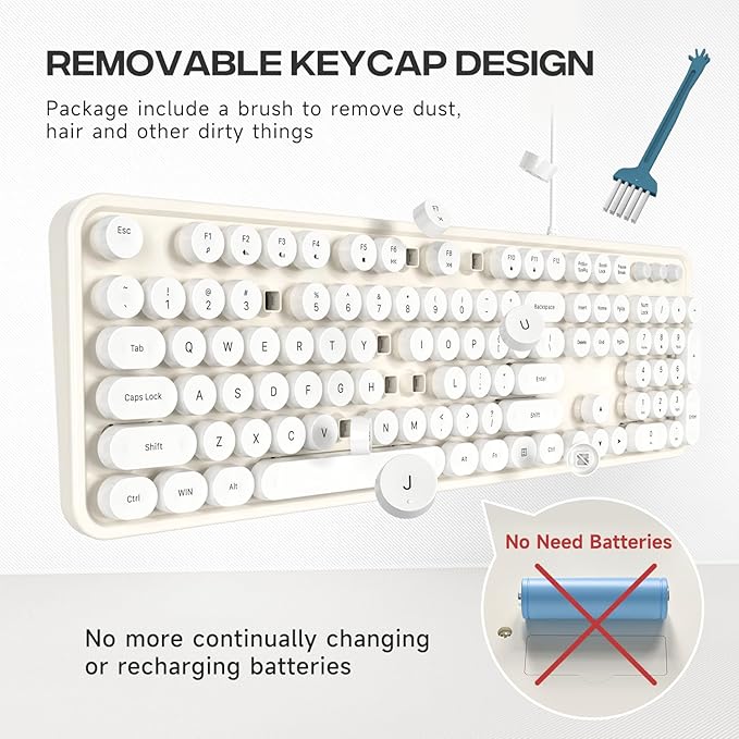 USB Wired Computer Keyboard - Full Size Office Keyboard with Number Pad, Caps Indicators, Foldable Stands, for PC Laptop Desktop Windows 7 8 10 (Creamy White)