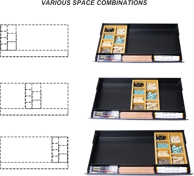 Large Under Desk Mounted Sliding Drawer with Bamboo Tray and 60 Degree Tilt Panel to Pull Out, 26'' Long & 13'' deep Large Storage Organizer for Sit Stand Workstation