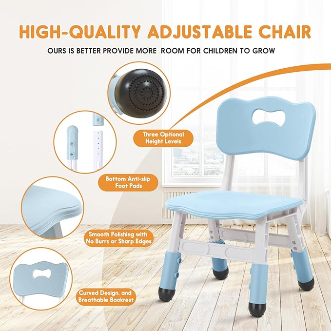 Kids Chair Adjustable Height Children Chairs Suitable for Children Age 2-8 with Foot Covers for Home Classroom Kindergarten and Children's venues Two-Pack