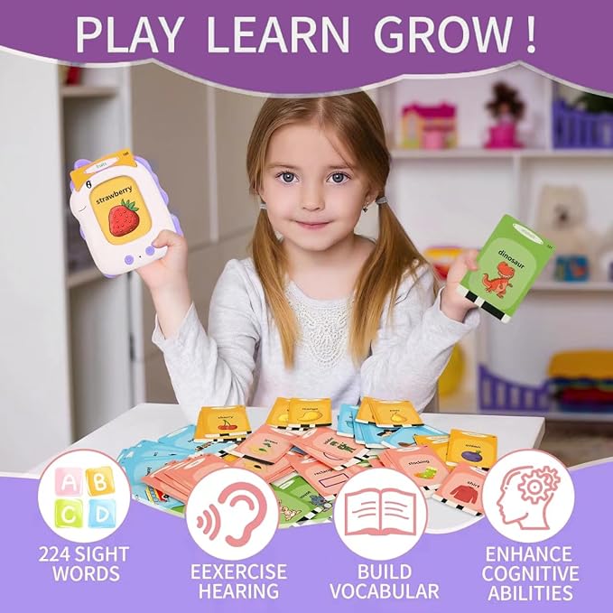 Talking Flash Card, Learning Toys for Ages 2-5, Montessori Learning Educational Sensory Toys, Kids Gift for Boys Girls Birthday Preschool Activity,224 Sight Words (Purple, Small)