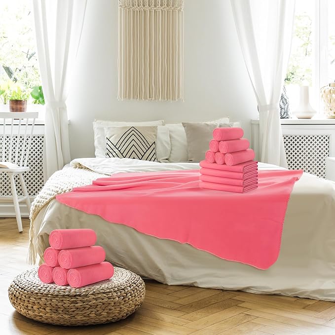 Buryeah 10 Pcs Fleece Blanket Bulk Soft Warm Fleece Blankets Cozy Lightweight Throw Blankets Plush Pet Throw Blanket for Home Bed Sofa Office Wedding Gifts Travel(50" X 60",Coral)