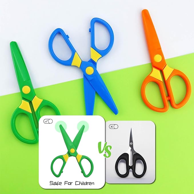 JIALEEY Plastic Child-Safe Scissor Set, Toddlers Training Scissors, Pre-School Training Scissors and Children Art Supplies（3pcs） Multicolored