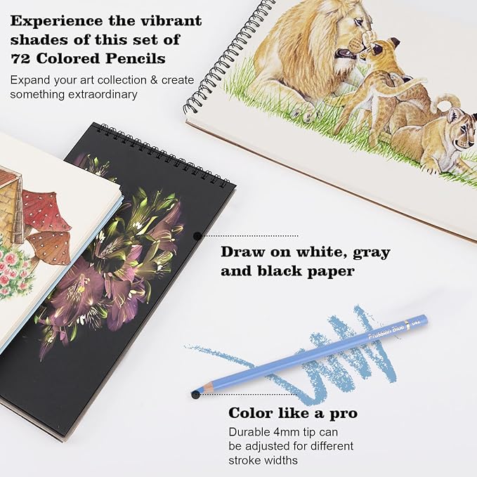 Colored Pencils for Adult Coloring Books, 72 Colors Drawing Pencils with Soft Oil-Based Cores, Professional Art Supplies for Artists, Vibrant Color Pencil Set In Zipper Case for Teens.