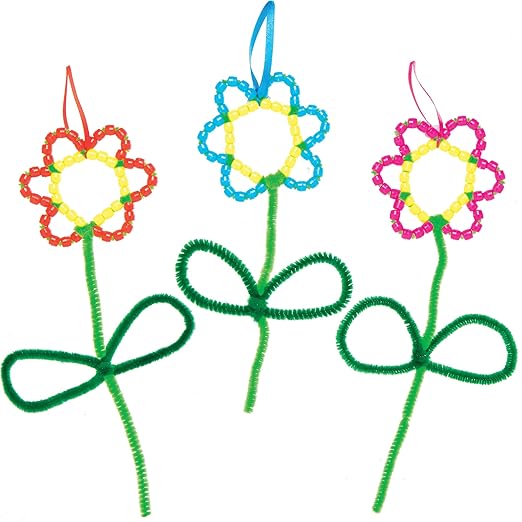 Baker Ross AT379 Flower Bead Ornament Kits - Pack of 5, Creative Art and Craft Supplies for Kids to Make and Decorate