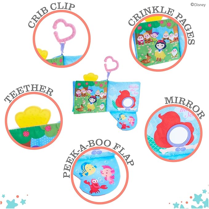 KIDS PREFERRED Disney Baby - Disney Princess Soft Book with Teether Toy & Crinke Pages - Picture Book for Newborns