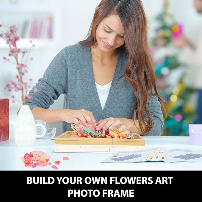 Flowers Building Set for Adults, Compatible with Lego Flowers Roses Plants Picture Frame, Botanical Collection Wall Art Home Office Decor, Ideas Gift Building Toy for Boys Girls (656 PCS)