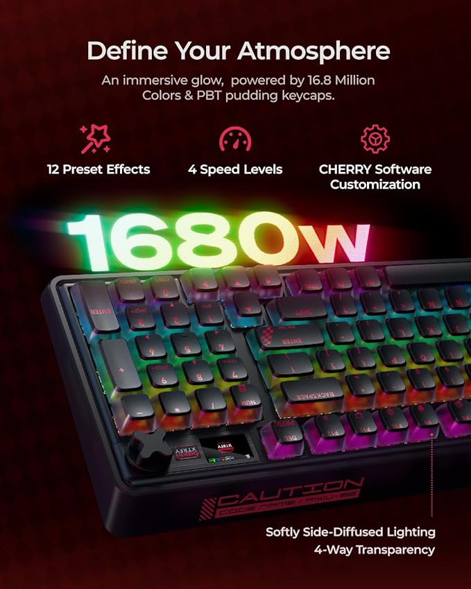 Cherry x PIXIU 98 8KHz Esports Gaming Mechanical Keyboard, 8000Hz Polling, MX2A Brown Switches, Tri-Mode Bluetooth/2.4G/USB-C Wired, Hot-Swap Gasket Custom Keyboard with Knob, PBT, RGB Backlit