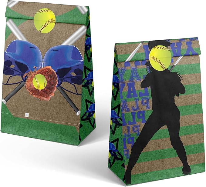 24 Softball Party Favor Bags with Stickers Softball Goodie Bags Softball Party Favors for Kids Softball Birthday Party Supplies