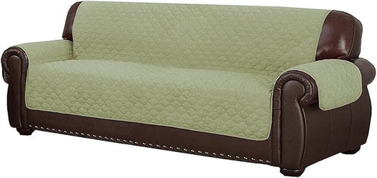 Quick Fit Reynold Durable Quality Reversible Water Resistant Cover for Dogs, Kids, Pets-Sofa Slipcover for Couch, Recliner, Loveseat or Chair, Sage-Chocolate