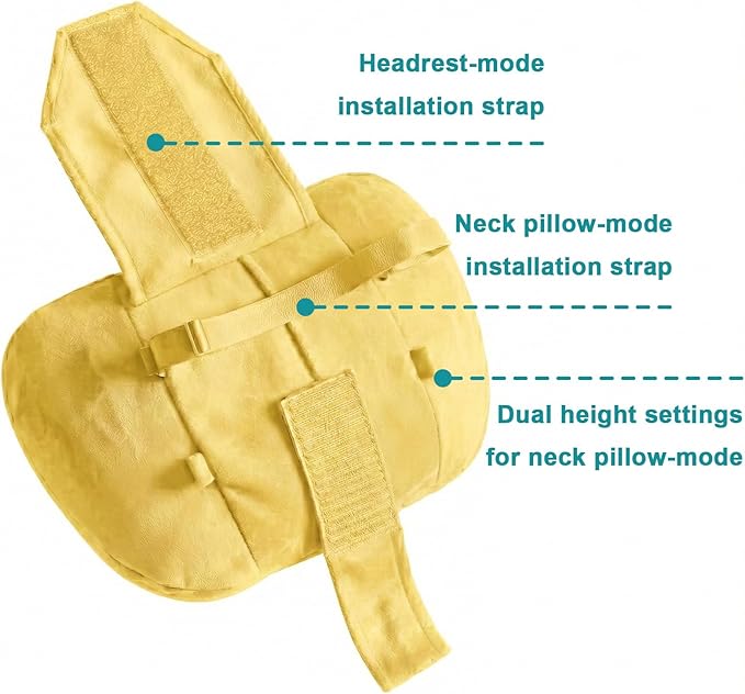 WELBRIT 2PCS Car Pillow for Car Neck Pillow for Driving Seat Lumbar Support Soft Cushion with Extra Filling Accessories Back Support for Travel Nap and Trips Sleeping (Golden, Head and Lumbar)