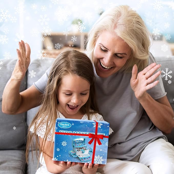 GirlsHome Kids Makeup Set for Girl 56 Pcs Washable Real Cosmetic, Non-Toxic Frozen Toys Toddler Makeup Kit, Frozen Princess Dress up Kit Christmas & Birthday Girl Gift for 3-12 (Frozen Blue)