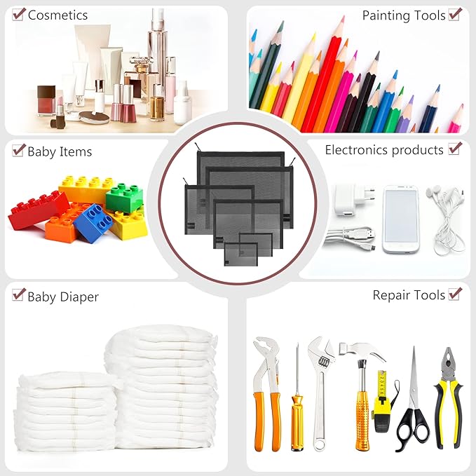 EASYFUN 6 Pieces Mesh Cosmetic Bag With Zipper Portable Travel Organizing Zipper Pouch Toiletries Makeup Pouches For Home Travel Accessories Diaper Bag