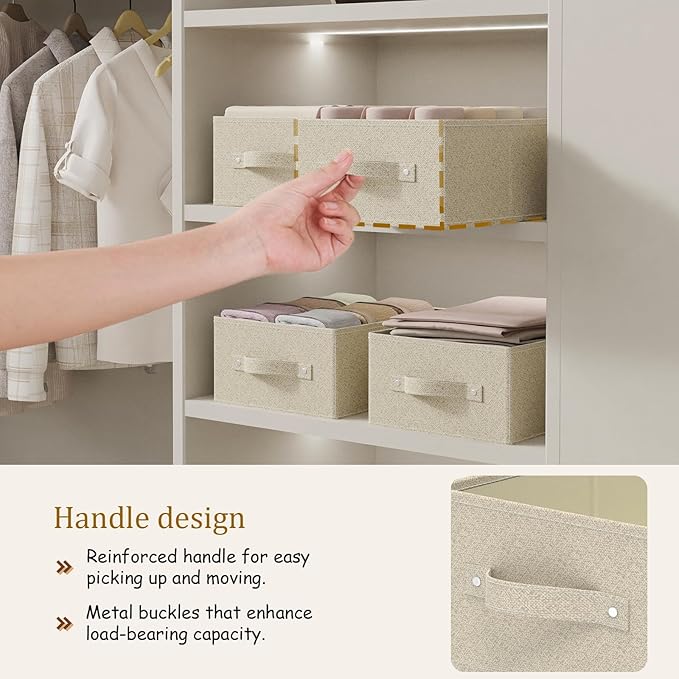 Collapsible Closet Organizer, Storage Bins, Fabric Cube Baskets for Organizing Home and Office, Grey and Beige, 3 Pack, 13.0x9.0x5.5in