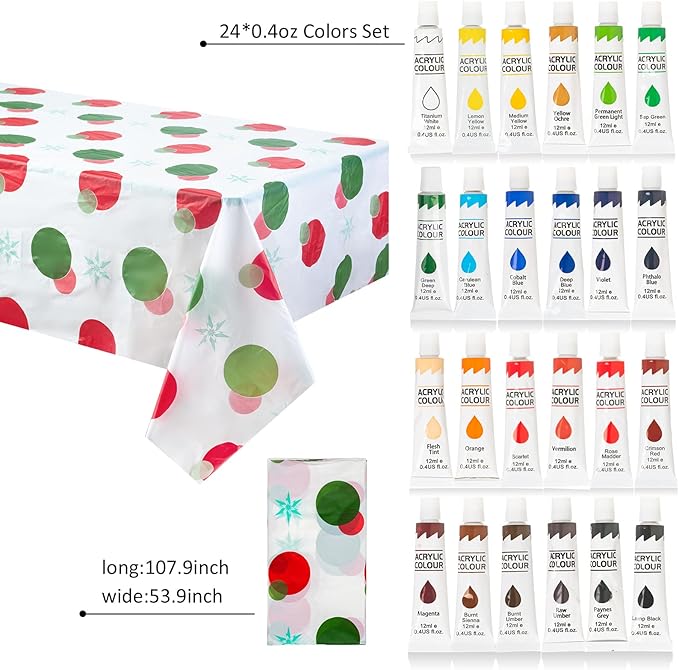 338 Pcs Art Painting Kit Supplies Set for Kids to Party - 180 Paint Brushes, 48 Acrylic Paints, 18 Wood Easels & Canvas Panels & Palettes & Aprons & Wash Pen Cup, 2 Plastic Tablecloth