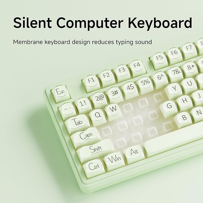 V102 Wired Keyboard, 98 Keys Creamy Gaming Keyboard with Number Pad, Display Screen & Media Knob RGB Silent Wired Cute Computer Keyboard for Laptop PC Gamer - Green