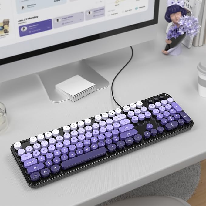 Wired Computer Keyboard, 104 Keys Full Size Typewriter Keyboards with Number Pad, USB Plug and Play Keyboard for Windows 7 8 10 11, PC, Laptop, Desktop (Black Purple)