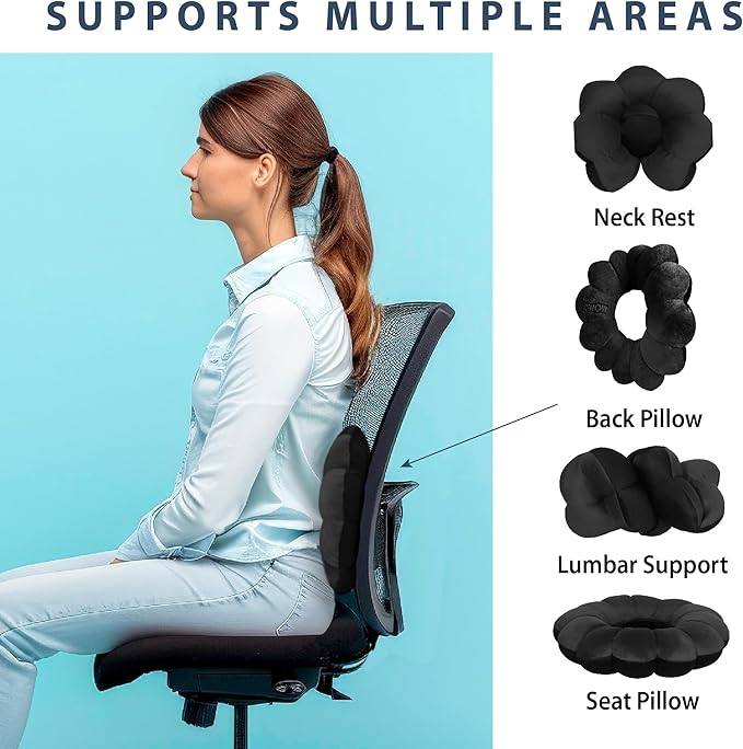 Total Pillow Donut Pillow for Airplane & Travel, Sleeping Neck Pillow, Microbead Comfortable Pillow for Neck, Head, Back, Lumbar & Pelvic Support, Twists to Many Positions - Black
