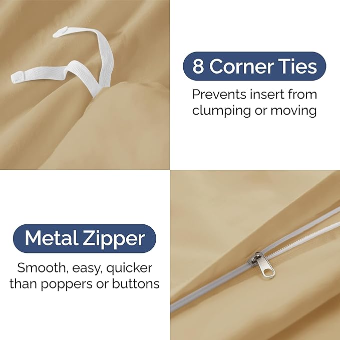 CGK Unlimited Duvet Cover Queen Size Set - Extra Soft Queen Size Duvet Cover 90 x 90 with 2 Pillow Shams - Hotel Quality, Fade Free w/Zipper Closures & Ties - Bedding and Bed Linens Set (Beige)