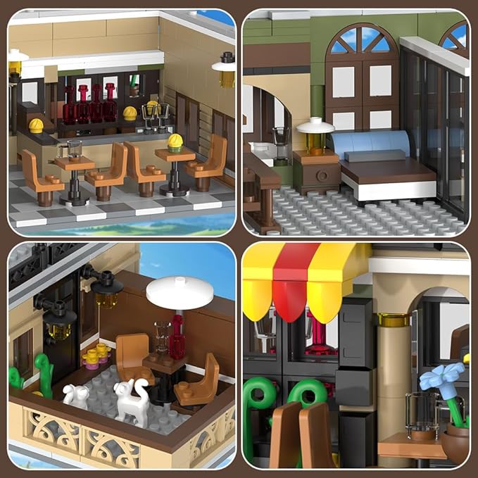 City Restaurant Building Blocks Set with LED, 1230Pcs Mini Brick Architecture Toy for Adults and Teen 14+ (Not Compatible with Lego)