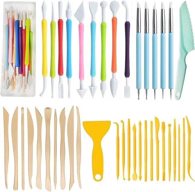 Langqun 41pcs Plastic Polymer Clay Art Tools Set for Kids Adults,Knives Pottery Tools,Ceramic Supplies for Engraving, Embossing, Shaping,Sculpting,Modeling