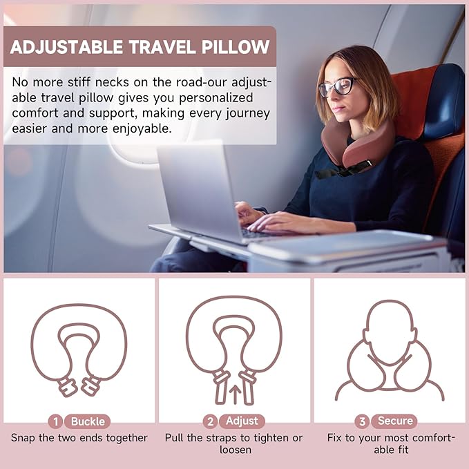 SPRFUFLY Super Soft Travel Pillow, 100% Memory Airplane Pillow with Sleep Mask and Ear Plugs, Breathable Removable Cover & Ergonomic Design - Essentials Neck Pillow for Airplane, Office & Home Use