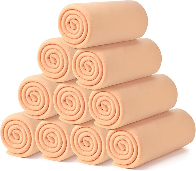 Buryeah 10 Pcs Fleece Blanket Bulk Soft Warm Blankets Cozy Fleece Lightweight Throw Blankets Plush Pet Throw Blanket for Home Bed Sofa Office Wedding Gifts Travel(50" X 60",Light Orange)