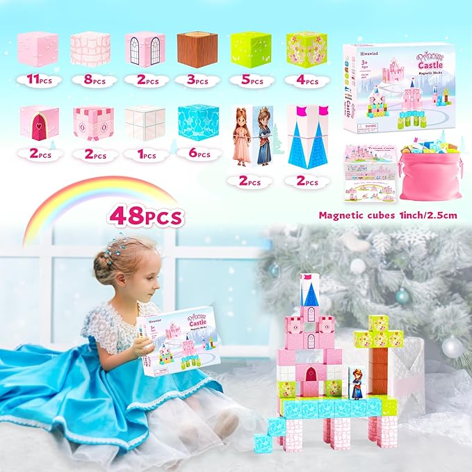 Updated Magnetic Blocks-Princess Toys, Creative Magnetic Building Blocks Toddler Toys, Birthday Gifts for Kids 3+ Years Old, STEM Montessori Sensory Toys for Boys & Girls Age 3-4 4-5 6-8