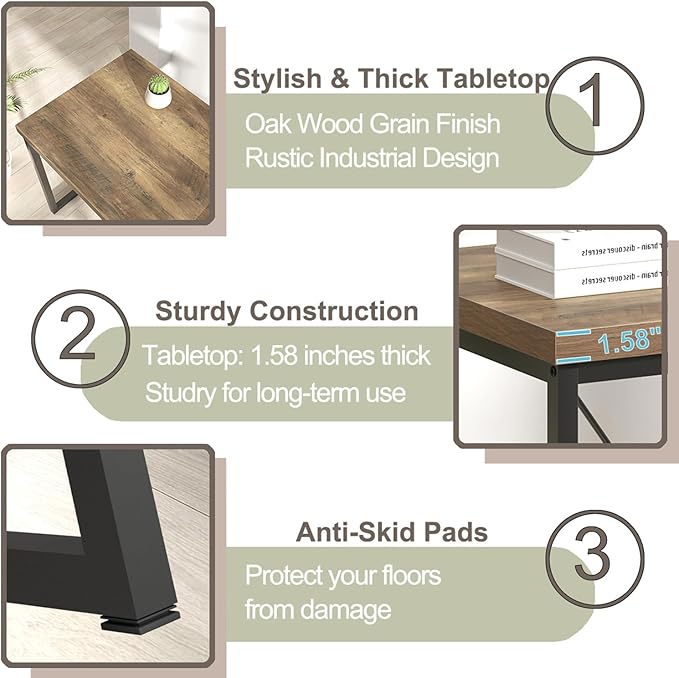 FOLUBAN Modern Home Office Desk, Rustic Wood and Metal Computer Desks, Industrial Study Writing Gaming Table Workstation, Vintage Laptop PC Desk, Oak 53 Inch