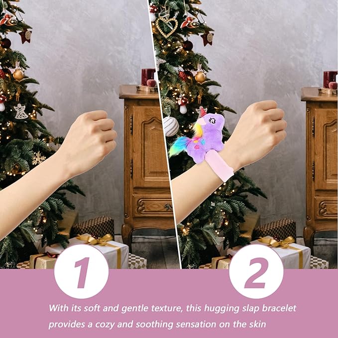 Abaodam Animal Slap Bracelet Unicorn Slap Bracelet Plush Stuffed Animal Hugger Snap Wrist Band for Kids Birthday Party
