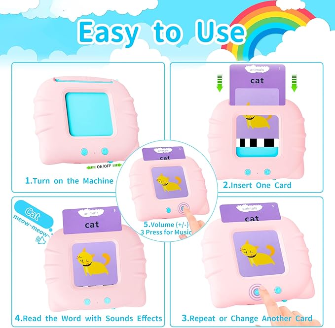 Toddler Talking Flash Cards for Kids with 224 Sight Words, Speech Therapy, Autism Sensory Toys, Learning Educational Gifts for Age 1 2 3 4 5 Years Old Boys and Girls Birthday Party