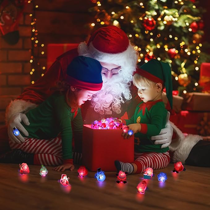 CCINEE 54pack Christmas Party Favors for Kids Light Up Necklace Lighted Rings LED Flash Bracelet Bulk Flashing Light Glow in the Dark Xmas Stocking Stuffers for Christmas Party Supplies