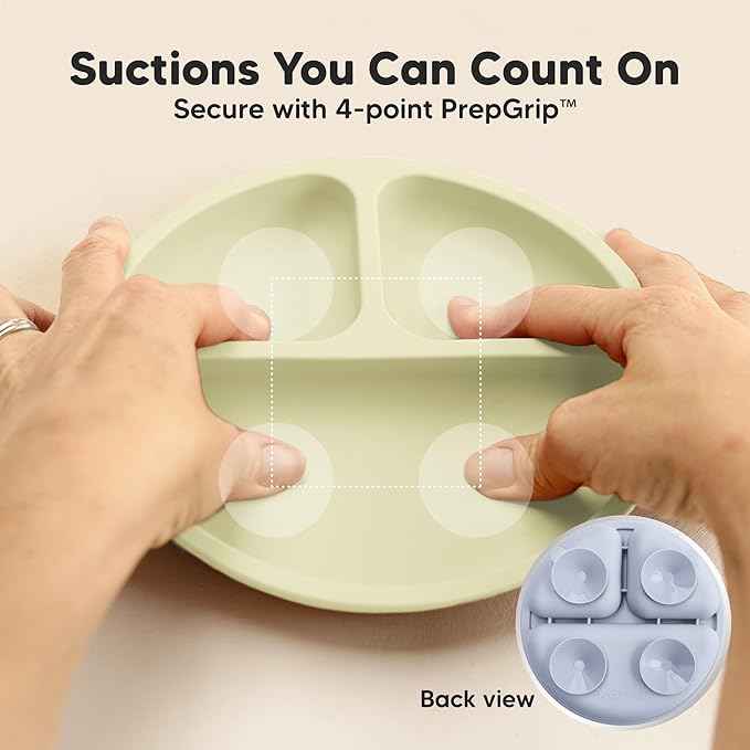 KeaBabies Suction Plates for Baby, Toddler - 3-Pack 100% Silicone Toddler Plates, Divided Baby Plates with Suction, Silicone Plates for Baby, Kids, BPA-Free, Microwave, Dishwasher Safe (Rain)