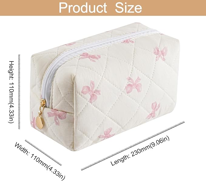 HHQQWZ Makeup Bag Travel Cosmetic Bag for Women Girls, Zipper Make Up Pouch, Floral Flowers Toiletry Organizer Makeup, Portable Storage Cosmetic Travel Cloth Bag (Pink Bow Tie+Flower-Red)